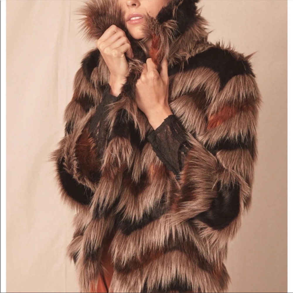 Allen Schwartz Faux Fur Chevron Coat